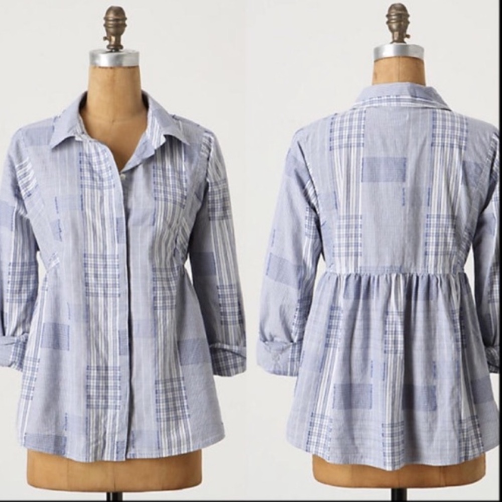 Anthropologie Patchwork Plaid Ballpoint Shirt Sz 8 - image 1